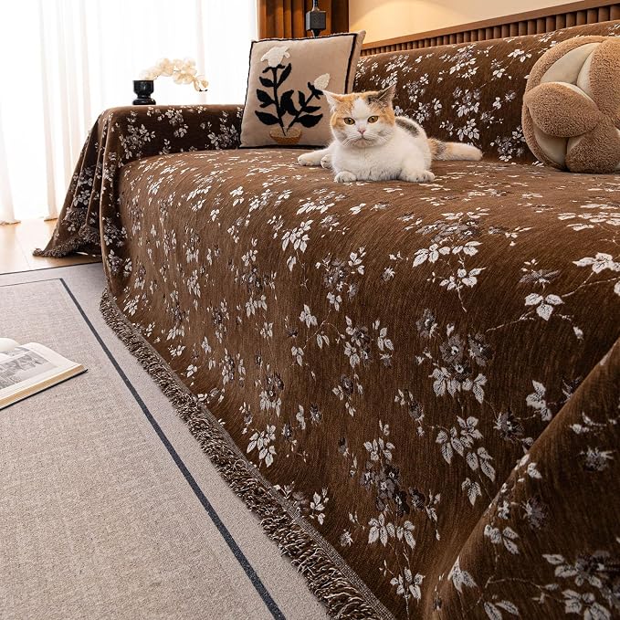 ROOMLIFE Couch Cover 3 Cushion Sofa, Washable Non Slip Furniture Sofa Protector Cover, Soft Chenille Sofa Slipcovers Sectional L Shape Dogs Couch Cover Throw Blanket with Tassels 71''X118'' - Image 4