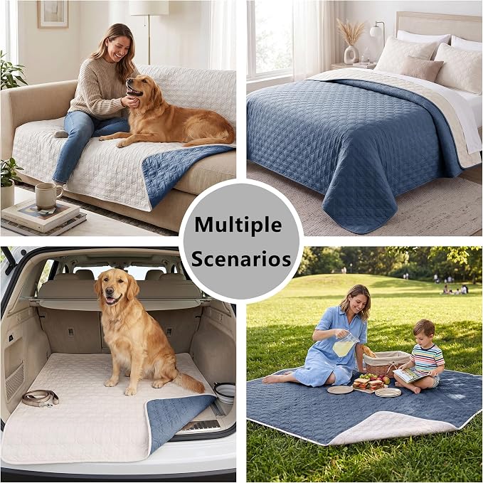 Waterproof Couch Cover - Washable Dog & Pet Furniture Protector | TPU Leak-Proof Liner, Microfiber Fabric, Lightweight & Reversible, Fits Sofa and Bed, 82" x 102" , Blue/Cream - Image 6