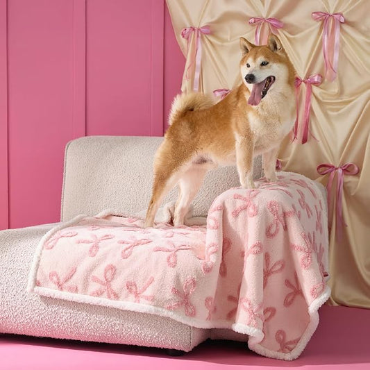 LE SURE Waterproof Dog Blankets for Large Dogs Cute Cozy 3D Jacquard,40x50 | Warm Soft Pet Blanket for Senior Dogs Aesthetic Gift, Washable Sherpa Throw, Reversible Couch Protector, Pink Taffy by Lesure