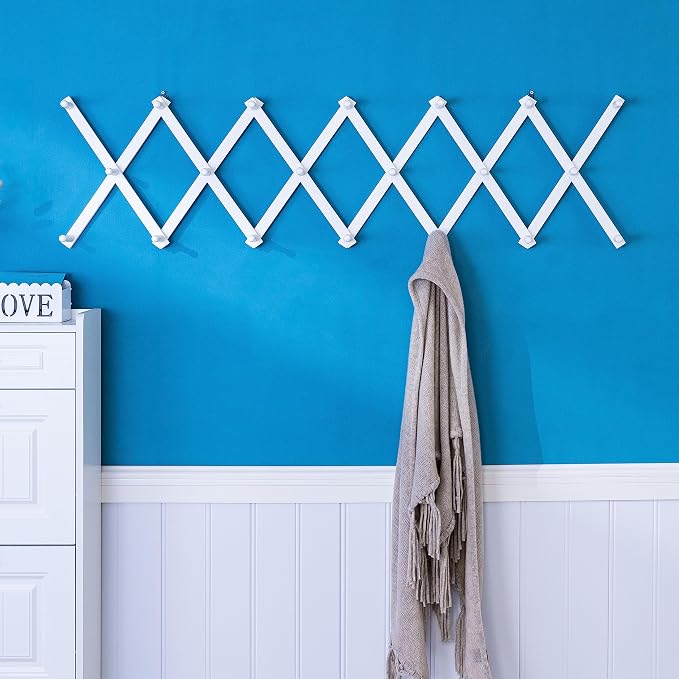 SKOLOO Hat Rack for Wall with 20 Hooks, Solid Wooden, Modern, Expandable Coat Rack Wall Mount for Coats, Hats, Bags, Baseball Caps, White - Image 2
