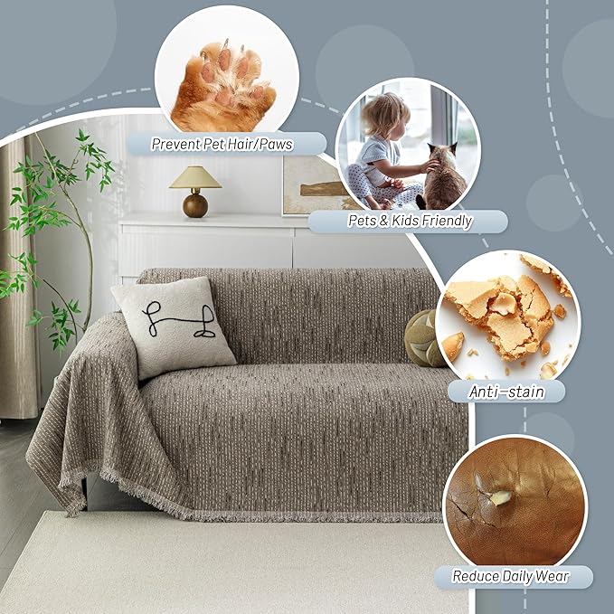 MYSKY HOME Couch Covers for 3 Cushion Couch Sofa, Sectional Couch Cover L Shape Chenille Couch Cushion Covers for Pets, Furniture Protector Cover for Dogs, Kids, 91"X150", Sand - Image 3