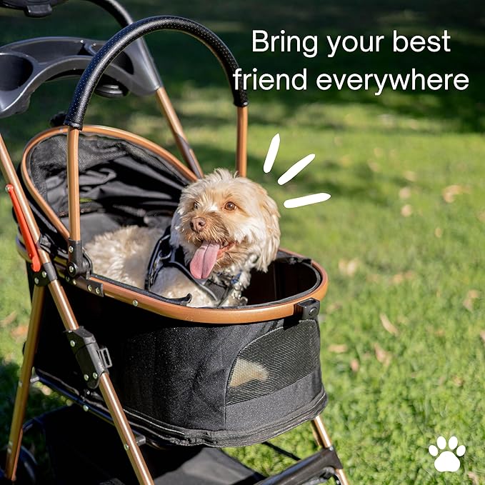 Pet Stroller for Small Dogs & Cats, Foldable for Small/Medium Dog Cat to 50 lbs, Removable Carrier, Storage Basket, Cup Holder, 3-in-1 Multifunctional Detachable (Black)