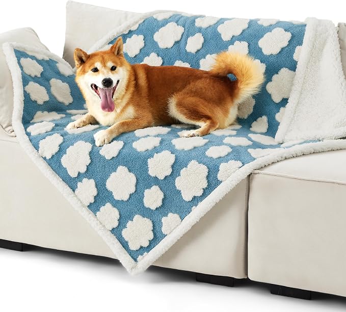 LE SURE Waterproof Dog Blankets for Large Dogs Cute Cozy 3D Jacquard,40x50 | Warm Soft Pet Blanket for Senior Dogs Aesthetic Gift, Washable Sherpa Throw, Reversible Couch Protector, Clouds Blue - Image 7