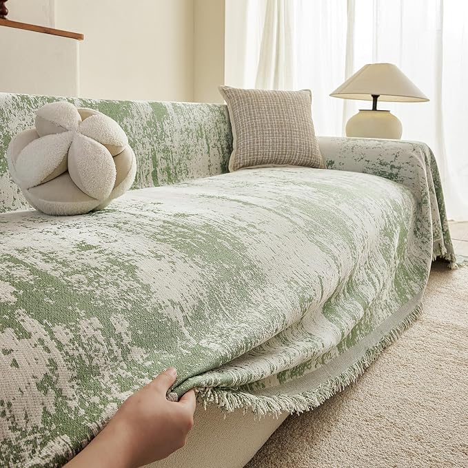 ROOMLIFE Boho Couch Covers for Sofa Washable for 3 Cushion Couch Chenille | Furniture Protector Sofa Couch Cover for Dogs, Soft Breathable Sofa Slipcover, Couch Throw Blankets with Tassels 71''X134'' - Image 2