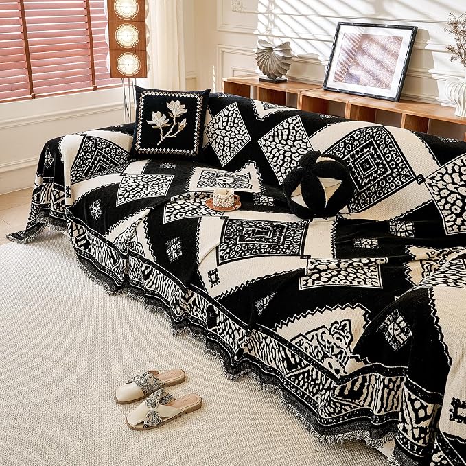 ROOMLIFE Couch Cover 3 Cushion Sofa, Washable Non Slip Furniture Sofa Protector Cover, Soft Chenille Sofa Slipcovers Sectional L Shape Dogs Couch Cover Throw Blanket with Tassels 71''X150'' - Image 2