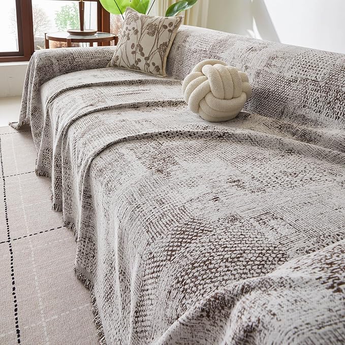 ROOMLIFE Couch Cover 3 Cushion Sofa, Washable Non Slip Furniture Sofa Protector Cover, Soft Chenille Sofa Slipcovers Sectional L Shape Dogs Couch Cover Throw Blanket with Tassels 71''X134'' - Image 8