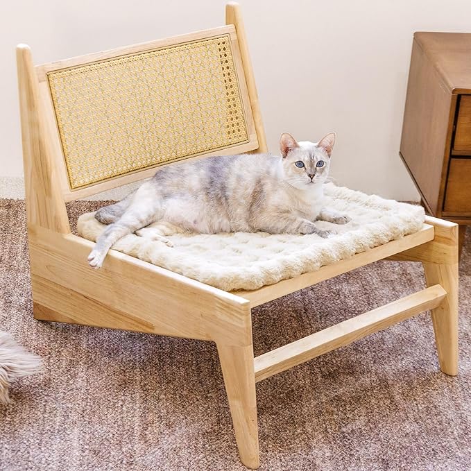 FUNNY FUZZY Dining Chair Cover, Pet Mat Chair Cover, 19.7" Khaki | 300gsm Thick Quilted Padding, Faux Rabbit Fur, Machine Washable, for Dining Room Chair by FUNNYFUZZY