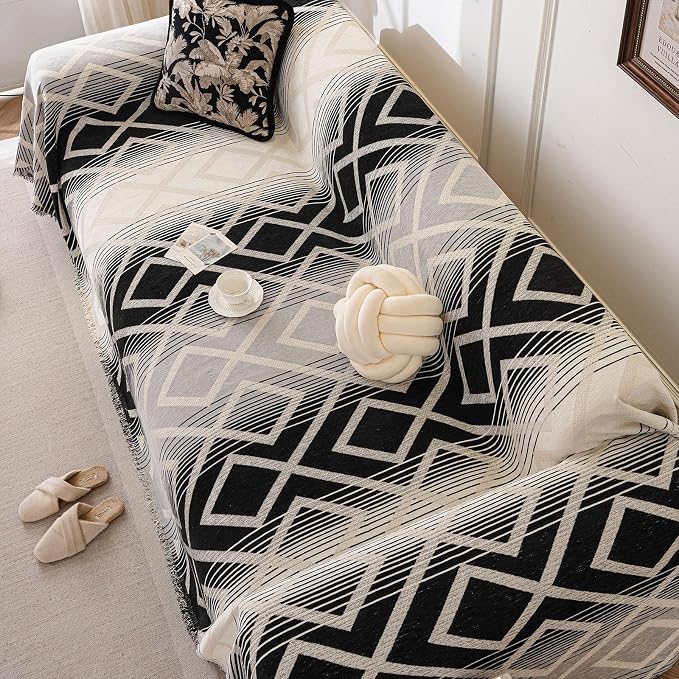 ROOMLIFE Couch Cover 3 Cushion Sofa, Washable Non Slip Furniture Sofa Protector Cover, Soft Chenille Sofa Slipcovers Sectional L Shape Dogs Couch Cover Throw Blanket with Tassels 71''X150'' - Image 4