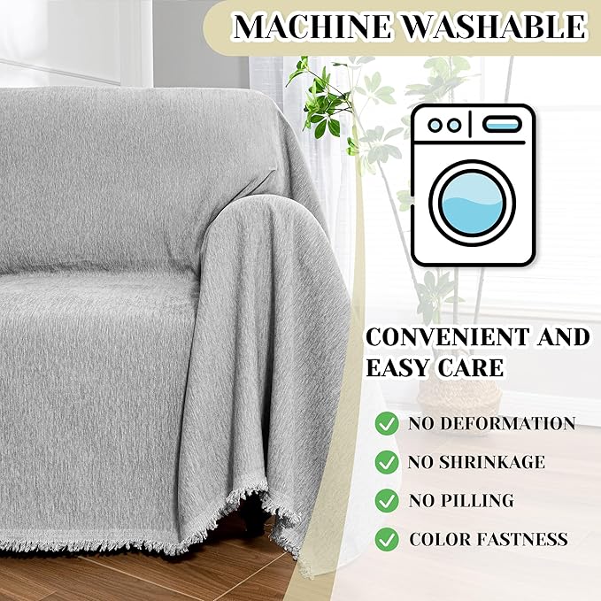 MEETSKY Chair Cover Recliner Covers Washable, Soft Small Couch Cover for Dogs, Oversized Armchair Covers Sofa Slipcover for Single Sofa, Pet-Friendly Furniture Protector, 71" X 91", Grey - Image 4