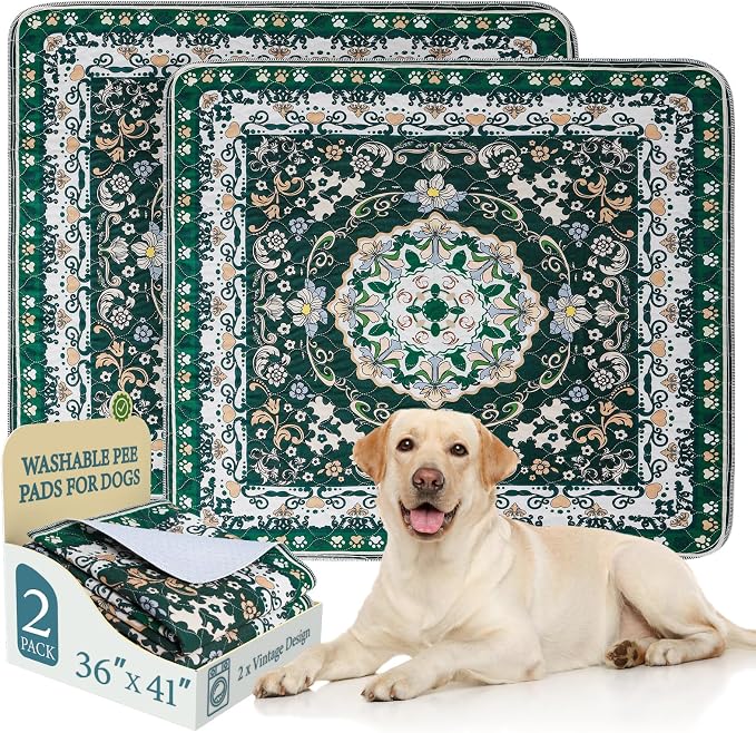 Homimp Washable Pee Pads for Dogs, 2 Pack Reusable Puppy Pads Waterproof, Absorbent and Leakproof Dog Pee Pads, Non Slip Puppy Training Pads, Pet Mat for Floor, Crate, Couch, Whelping,Green, 36"x41" by HOMIMP