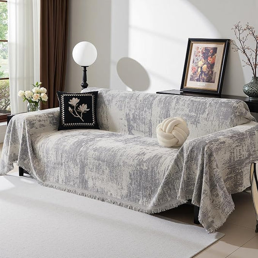 MEETSKY Couch Cover for Sectional Sofa Set Abstract Geometric Chenille Sofa Cover Washable for Dog Friendly, Couch Cover 3 Seat Couch Protector Multi-Use Blanket for Living Room, 91"x150", Light Grey by MEETSKY
