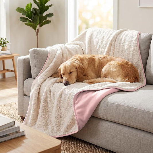 Waterproof Blanket for Dogs - Pet Throw as Furniture Protector | Cozy Sherpa & Smooth Velvet, Reversible and Machine Washable, for Couch, Bed, or Travel, 50"x60", Pink by TuffeelHome