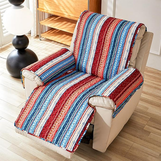 Cmfshape Skidproof Sofa Cover-Boho Sofa Slipcover with Elastic Straps-Easy Fit Slip Cover-Bohemian Washable Furniture Protector for Pets and Kids(Recliner,Blue) by cmfshape-quiltset