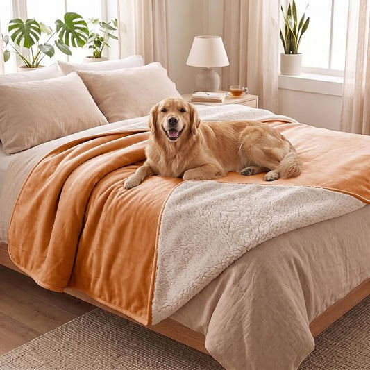 Waterproof Blanket for Dogs - Pet Throw as Furniture Protector | Cozy Sherpa & Smooth Velvet, Reversible and Machine Washable, for Couch and Bed, 86"x120", Orange by Bigbeer
