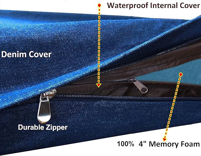 Dogbed4less Memory Foam Dog Bed for Large Dogs, Orthopedic Ultra Plush Mattress, Thick Waterproof Lining and Durable Blue Denim Cover, XXL - Image 5