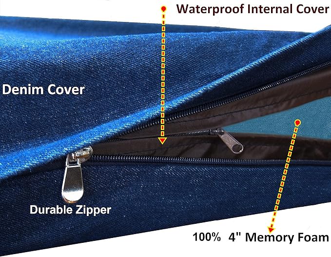 Dogbed4less Luxury XXL Orthopedic Memory Foam Dog Bed for Extra Large Dogs with Durable Waterproof Internal Case, Removable Washable Denim Cover and Bonus Pet Bed Spare Cover, 55X37X4 Inches, Blue - Image 5