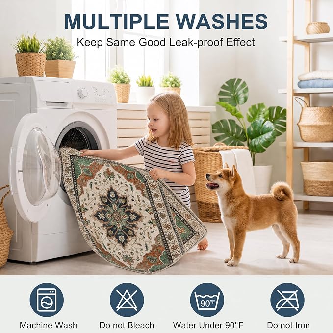 4PACK Washable Pee Pads for Dogs,Great Urine Absorbent Reusable Puppy Training Pads,Waterproof,Leak-Proof & Non-Slip Potty Pads for Whelping,Crate,Playpen,Bed.(Dark Teal Floral,18"x24") - Image 5