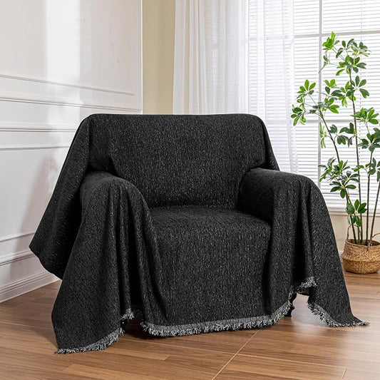 MEETSKY Oversized Chair Cover, Chenille Armchair Couch Cover for Single Sofa, Couch Cover for Dog, Recliner Chair Covers for Pet, Black, 71" X 91" by MEETSKY