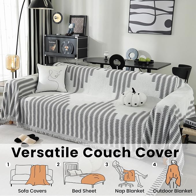 Couch Covers for Sectional Sofa, Washable Thick Chenille Sofa Covers for 2 Cushion, Multi-Use Sofa Slipcover for Dogs Pets, Reversible Modern Furniture Protector(71" x 134", Grey) - Image 7