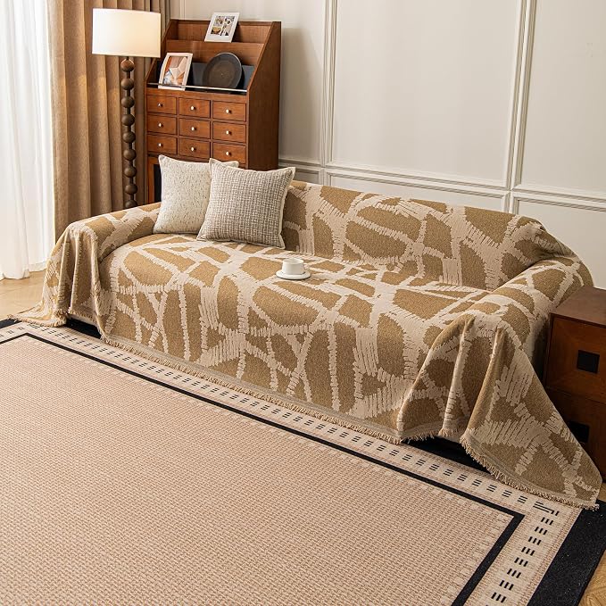 ROOMLIFE Couch Cover 3 Cushion Sofa, Washable Non Slip Furniture Sofa Protector Cover, Soft Chenille Sofa Slipcovers Sectional L Shape Dogs Couch Cover Throw Blanket with Tassels 71''X134'' - Image 4