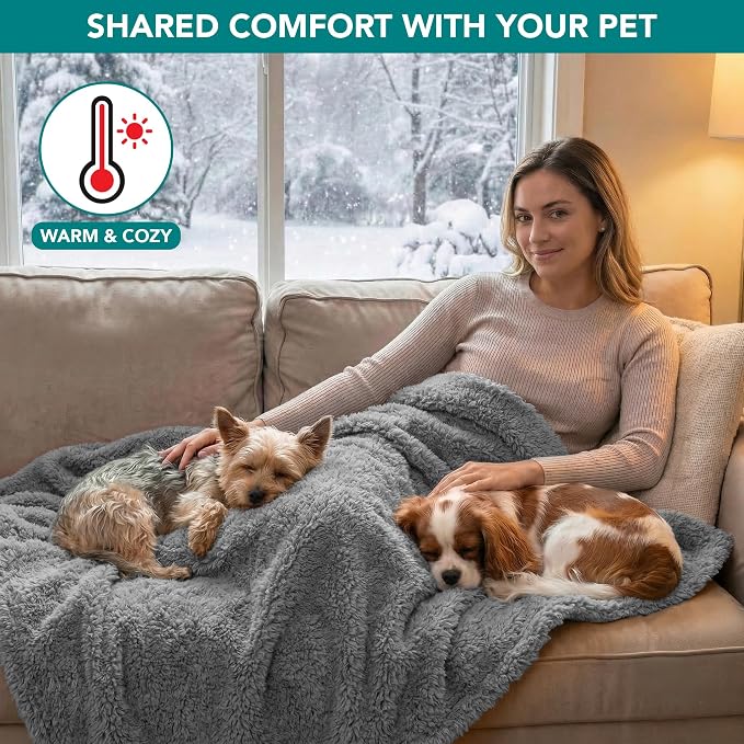 PetAmi Fluffy Waterproof Dog Blanket for Couch and Bed, Reversible Sherpa Pet Throw, Pee Proof Furniture Protector Sofa Cover, Washable Cat Blanket for Small Medium Dogs and Cats (Light Grey, 29x40) - Image 4