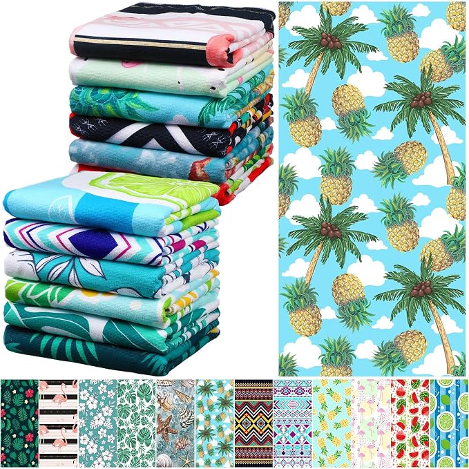 12 Pcs Oversized Microfiber Beach Towels Set 30 x 60 Extra Large Fiber Swim Pool Towel Absorbent Bath Blanket for Travel Vacation Accessories Gift Spa Soft Lightweight(Hawaii) by Windkream