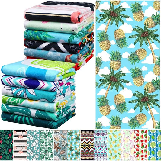 12 Pcs Oversized Microfiber Beach Towels Set 30 x 60 Extra Large Fiber Swim Pool Towel Absorbent Bath Blanket for Travel Vacation Accessories Gift Spa Soft Lightweight(Hawaii) by Windkream