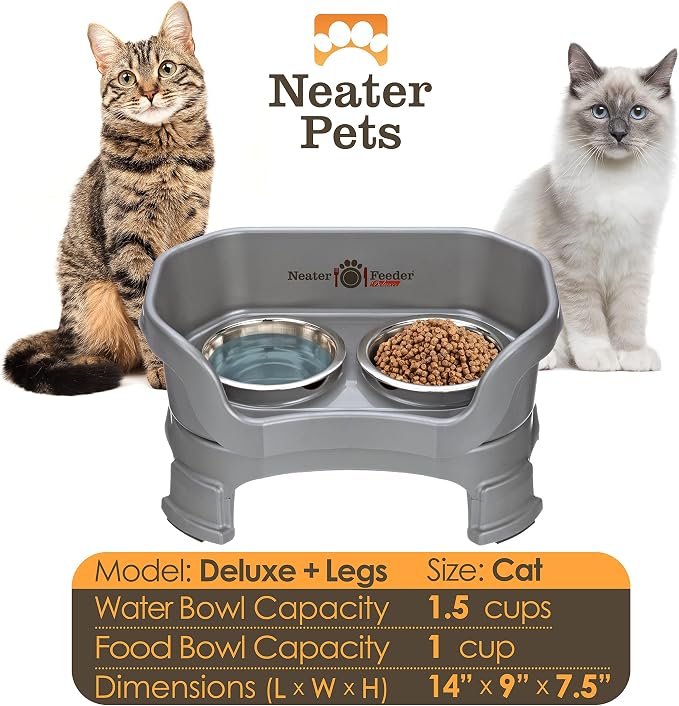 Neater Feeder Deluxe Mess-Proof Elevated Cat Bowls, 2 Height Adjustable (6” & 7.5”) No-Spill Raised Cat Bowl Stand, Whisker Friendly Stainless Steel Dishes for Indoor Cats, Made in USA, Gunmetal - Image 4