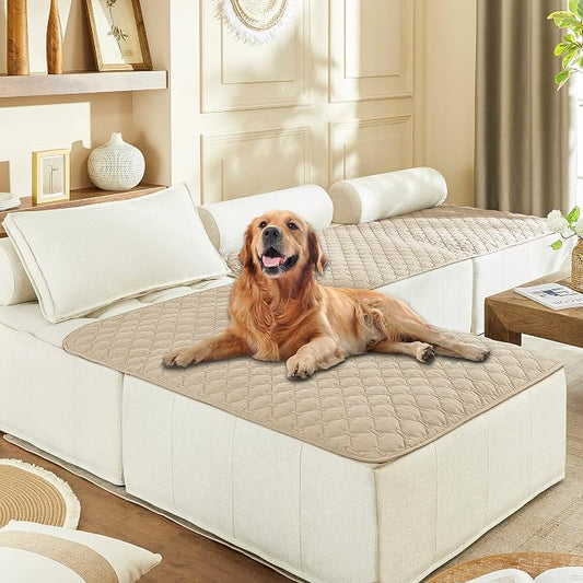 gogobunny 100% Double-Sided Waterproof Dog Bed Cover Pet Blanket Sofa Couch Furniture Protector for Puppy Large Dog Cat, Reversible (40x50 Inch (Pack of 1), Dark Beige/Light Beige) by gogobunny