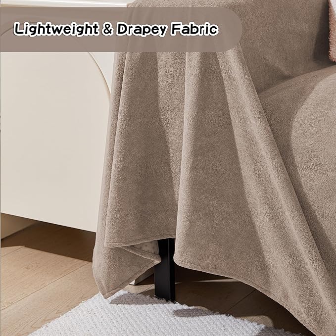 MEETSKY Washable Couch Cover for 2 Cushion Sofa, Cat Scratch Proof Sofa Covers Love Seat L Shape Soft Sectional Sofa Slipcover Furniture Protector for Dogs Pets Kids, 71" x 102", Khaki - Image 6
