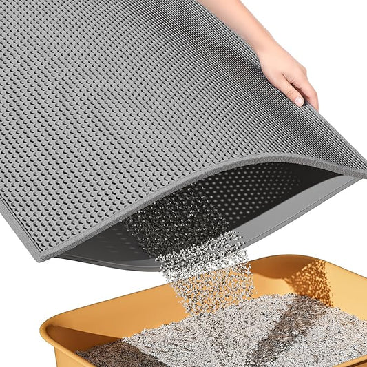 ESTHELLO Cat Litter Mat Honeycomb Double Layer Design 24’’ x 15’’ Gray by ESTHELLO