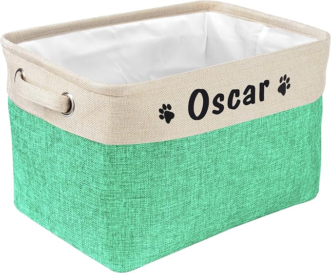 PET ARTIST Collapsible Dog Toy Storage Basket Bin with Personalized Pet's Name - Rectangular Storage Box Chest Organizer for Dog Toys,Dog Clothing,Dog Apparel & Accessories-Green by PETARTIST