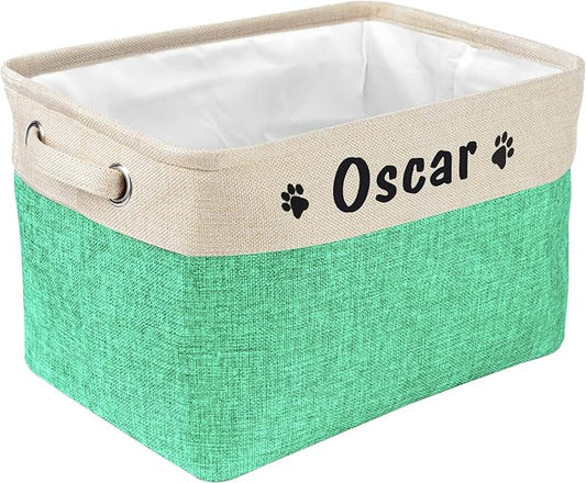 PET ARTIST Collapsible Dog Toy Storage Basket Bin with Personalized Pet's Name - Rectangular Storage Box Chest Organizer for Dog Toys,Dog Clothing,Dog Apparel & Accessories-Green by PETARTIST