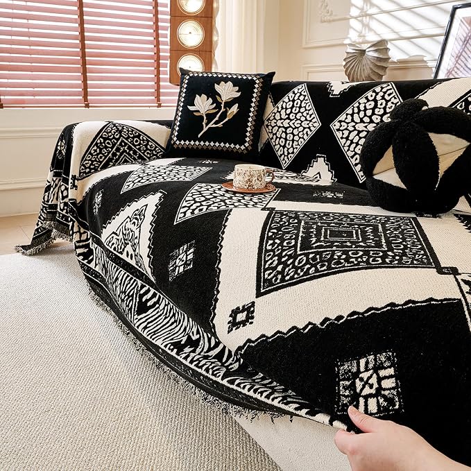 ROOMLIFE Couch Cover 3 Cushion Sofa, Washable Non Slip Furniture Sofa Protector Cover, Soft Chenille Sofa Slipcovers Sectional L Shape Dogs Couch Cover Throw Blanket with Tassels 71''X150'' - Image 5