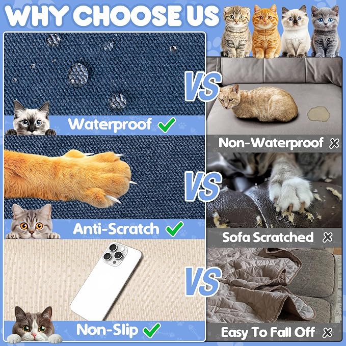 Loiion Cat Scratch Proof Furniture Protector Waterproof Sofa Cover 134"x91" | Pet-Friendly Couch Protector, Anti-Scratch & Anti-Slip Sofa Cover For Cats Dogs Kids, Machine Washable - Image 5