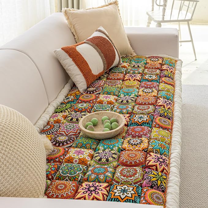 Couch Covers for Dogs, Non Slip Pet Couch Covers for Sofa Washable, Boho Covers for 3 Cushion Couch Sofa Pet Friendly (Orange, 35.4x82.7 inch) - Image 2