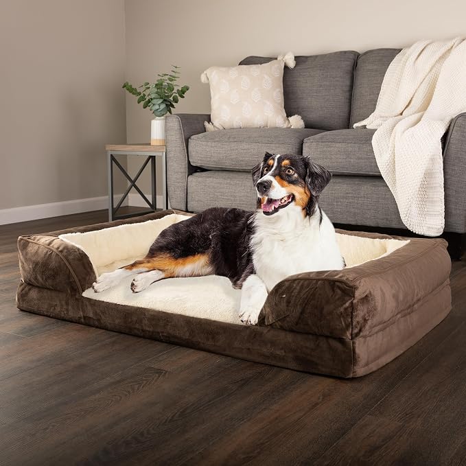 PETMAKER Orthopedic Dog Bed - 42in Dog Couch Bed with Supportive Wraparound Bolster and Removable Washable Cover - Egg-Crate Foam Extra Large Dog Bed for Pets up to 65lbs - Dog Products (Brown) - Image 6