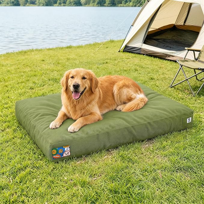 Sytopia 42 Inch Canvas Outdoor Dog Bed for Extra Large Dogs, Durable Dog Bed with Waterproof Machine Washable Removable Cover, Indoor Patio Pet Pad for Crate, Green by Sytopia