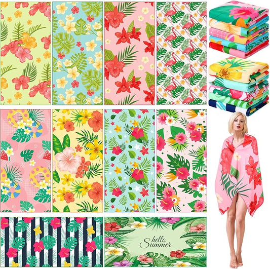 FuWeave 10 Pack Microfiber Beach Towel 28 x 55 Inch Oversized Large Quick Dry Thin Beach Towels for Pool Camping, Sand Free Lightweight Blanket for Women Adults Travel Swimming Sport (Fresh Floral) by FuWeave