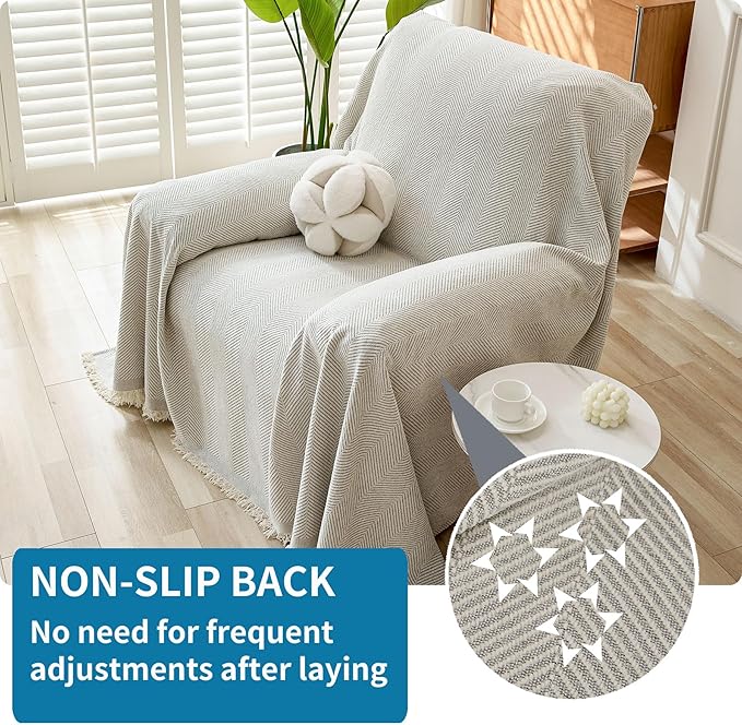 HAOMAIJIA Chenille Couch Cover Sofa Covers for 1 Cushion Couch Washable sectional Couch Covers for Dogs pet Furniture Protector Couch Cover Blanket for Living Room (Off White, 71"x91") - Image 2