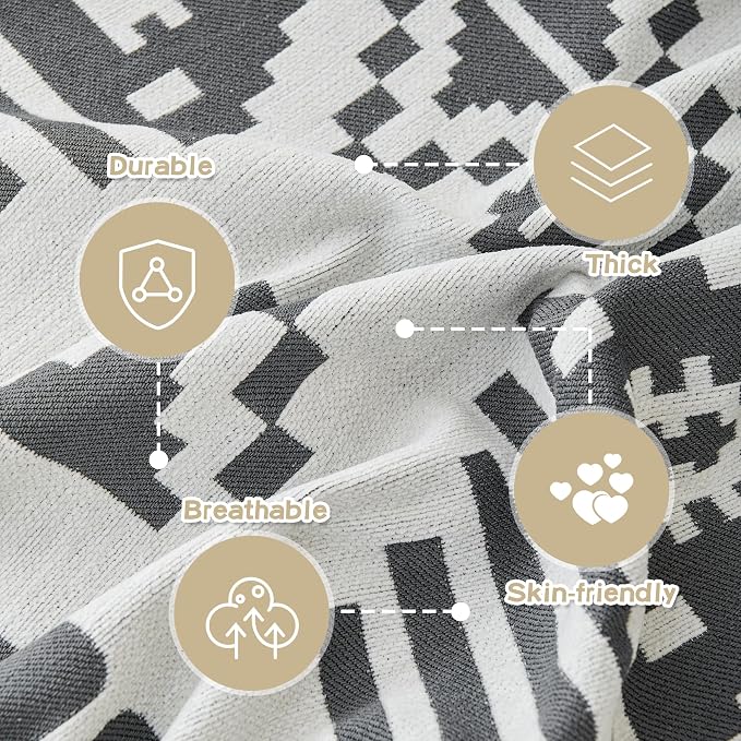 MEETSKY Boho Couch Cover Super Soft Couch Covers for 2 Cushion Couch Sofa, Modern Jacquard Sofa Slipcover Loveseat Futon Cover, Couch Covers for Sectional Sofa, Dark Grey, 71" x 118" - Image 3