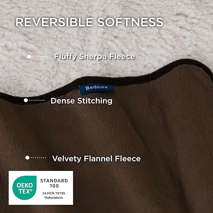 Bedsure Waterproof Blanket for Bed Soft Sherpa Fleece Throw,Twin 80"x60" | Plush Cozy Calming Reversible Dog Blankets for Large Senior Dogs,Warm Bed Couch Cover,Pet Furniture Protector,Brown - Image 3