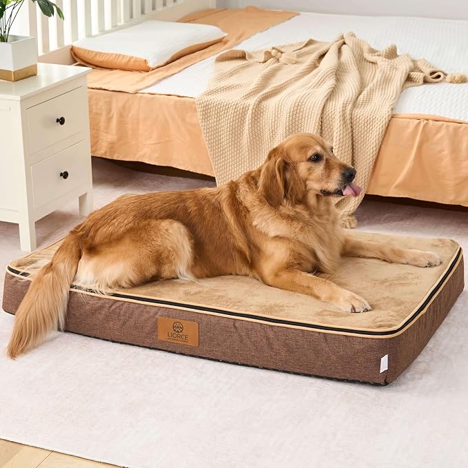 LIORCE Orthopedic Memory Foam XXL Dog Bed - 6" Thick Beds for Extra Large Sized Dog - Waterproof Removable Washable Cover & Wrap-Around Zipper - Ultimate Comfort & Easy Maintenance, Brown by LIORCE