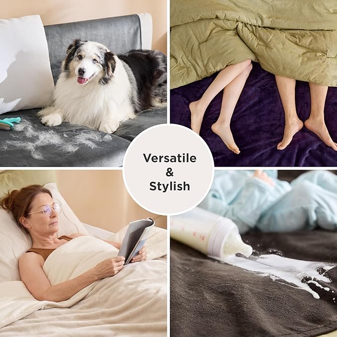 Bedsure Waterproof Blanket for Bed Soft Flannel Fleece, Twin 60"x80" Grey | Dog Blankets for Large Senior Dogs，Couch Cover Throw for Pet Leakproof, Furniture Protector for Travel Camping - Image 5