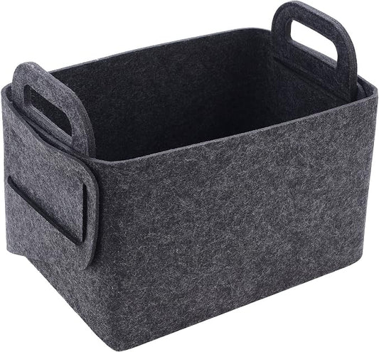Minoisome Storage Basket Felt Storage Bin Collapsible& Convenient Box Organizer with Carry Handles for Office Bedroom Closet Babies Nursery Toys Laundry (Dark grey, 15.7inch（L）×11inch（W）×10inch（H）) by Unknown