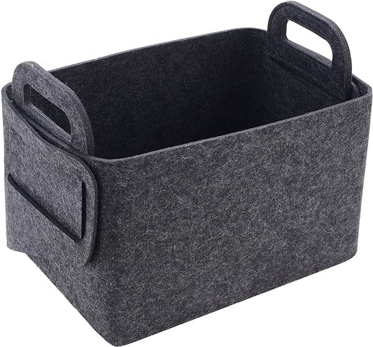Storage Basket Felt Storage Bin Collapsible& Convenient Box Organizer with Carry Handles for Office Bedroom Closet Babies Nursery Toys Laundry (Dark grey, 17.9inch（L）×12.2inch（W）×11.6inch（H）) by Unknown