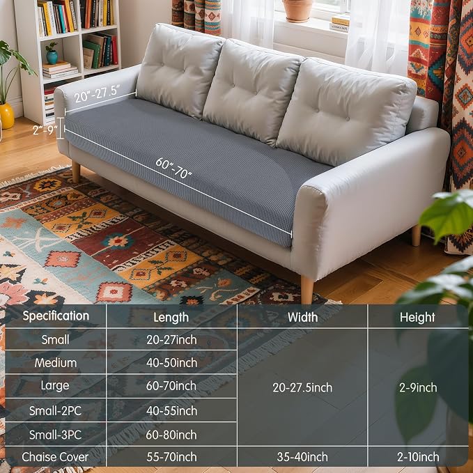 Hokway Couch Cushion Covers Stretch Cushion Covers Sofa Seat Cushion Slipcover Cushion Protector(Light Gray, Large) - Image 3