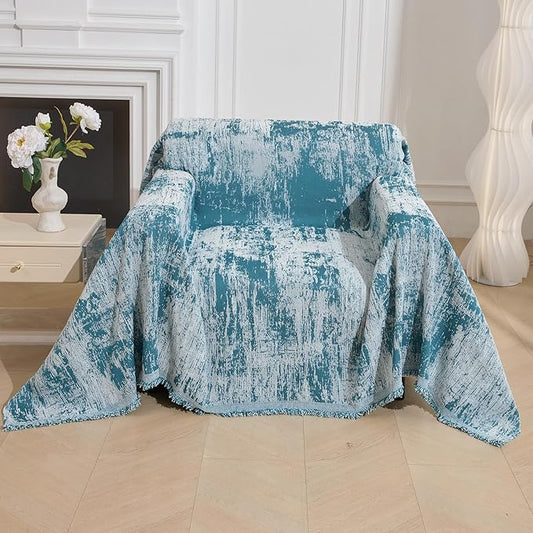 MEETSKY Small Couch Cover Oversized Chair Cover Washable Boho Recliner Slipcover, Pet Friendly Couch Protector with Tassels, Abstract Geometric Design, 71" x 91", Blue by MEETSKY