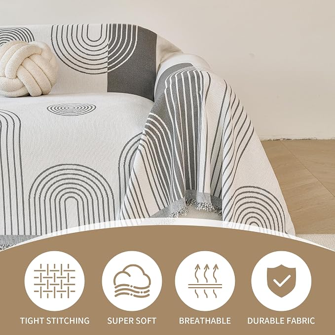 VANJOROY Boho Couch Sofa Cover for 3 Cushion Sectional Sofa L-Shape -Washable Chenille Couch Cover for Dogs Pets, Boho Couch Cover Protector Soft Grey Sofa Slipcovers with Tassel,91"x 134" - Image 8