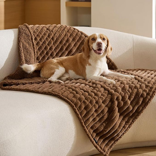 Bedsure ComfyFleece™ Waterproof Dog Blankets for Large Dogs,40x50 | Soft Plush Couch Cover,Washable Corduroy Fleece for Furniture Protector,Cozy Calming Reversible Pet Blanket, Camel Brown by Unknown